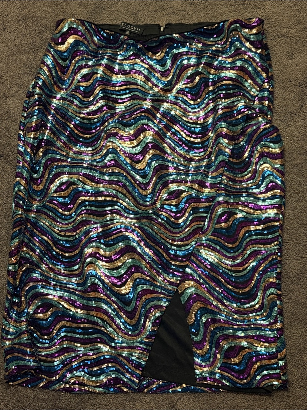 Eloquii Teal Purple Gold Wave Sequin Pencil Skirt